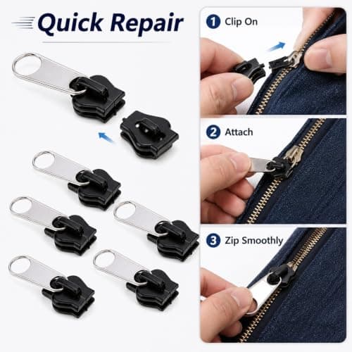 Thfaeyta 12 Pcs Plastic Zip Repair Kit Replacement Zipper Slider Zip Fixer — view 3