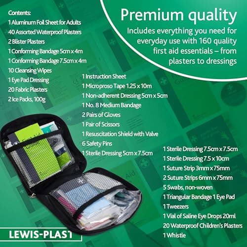 Lewis Plast Premium First Aid Kit 160 Pieces – Complete Emergency & Survival Kit with Eyewash, Cold Packs & Blanket – Large Capacity for Home, Car, Travel & Workplace Safety — view 6