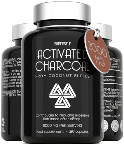 Activated Charcoal Tablets 2000mg - 180 Capsules - Stomach Supplement