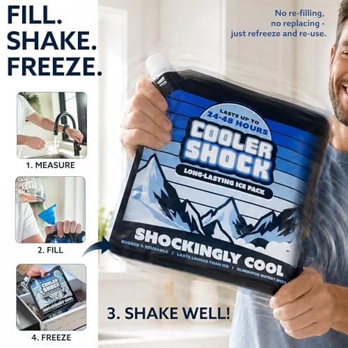 Cooler Shock Reusable Ice Packs for Cooler (6.5"x7.5") - Long Lasting Cold Freezer Packs for Coolers, Lunch Boxes - for Camping Gear, Fishing, Road Trips, Beach Must Haves — view 4