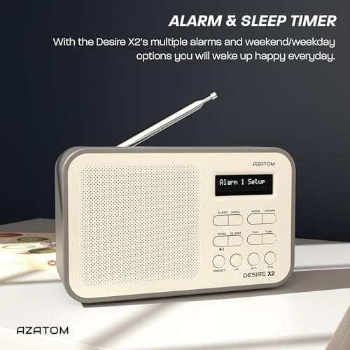 DAB/DAB+ & FM Portable Digital Radio | Simple Controls | Dual Alarms & Sleep Timer | Battery & Mains Powered (4x”AA”) | Bluetooth | Perfect for Home, Office or Outdoors | AZATOM Desire X2 (Grey) — view 4