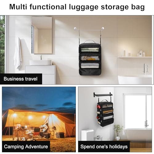 600D Oxford Cloth Hanging Travel Organizer 37x22.8x50cm Waterproof Tear Resistant Suitcase Organiser Bags Luggage Packing Cubes for Wardrobe Storage Business Trip Camping Adventure Vacation(black) — view 6
