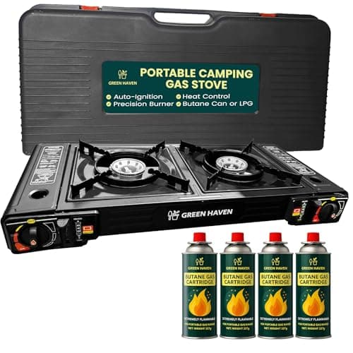 Green Haven Camping Stove Double Burner | Portable Gas Cooker & Ignition