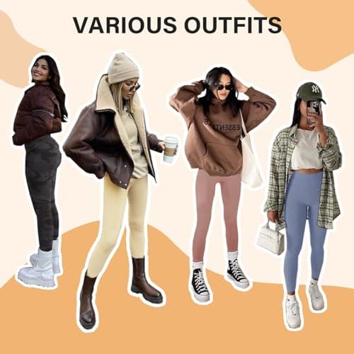 DDOBB Thermal Leggings Women High Waist Fleece Lined, Leopard, S-M — view 3