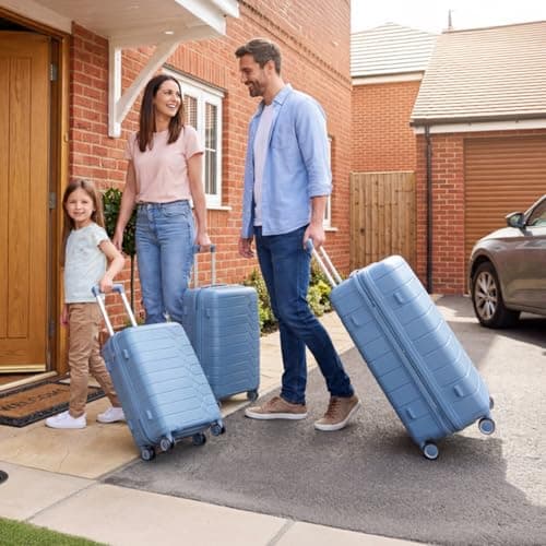 H.yeed 3 Piece Suitcase Set PP Hard Shell Luggage Set Lightweight Carry on Travel Hand Luggage with Spinner Wheels & TSA Lock 20" 24" 28" (Light Blue, 3 pcs Set) — view 2