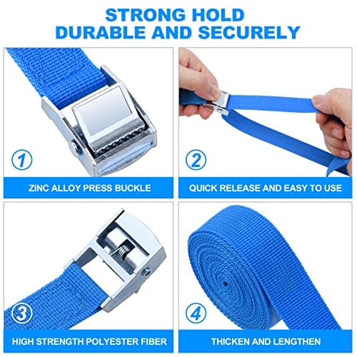 URAQT Tie Down Straps, 4 Pack Heavy Duty Tensioning Belts, 2M Adjustable Cargo Straps Ratchet Straps for Motorcycle, Cargo, Trucks, Trailer, Luggage, 250kg Loading Capacity, Quick Release (Blue) — view 3