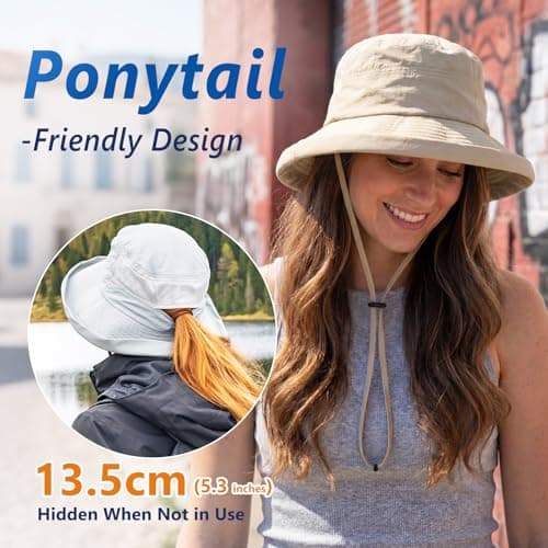 TOP-EX Sun Hat Women Wide Brim SPF 50 UV Protection with Chin Strap Packable Bucket Hat for Travel Beach Outdoor Summer Waterproof Lightweight Gardening H iking Fishing Camping Beige L/XL — view 4