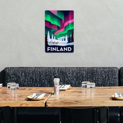 Finland Northern Lights Winter Travel Arctic Metal Tin Sign — view 5