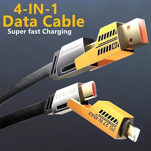 VEN-DENS 4 in 1 Multi Charger Cable | 65W Fast Charging Multi-Port Cable | USB A/C to Lightning & USB C | 120CM Nylon Braided Compatible with iPhone 16/15/14/13/12 Pro Max, MacBook Samsung Galaxy — view 2