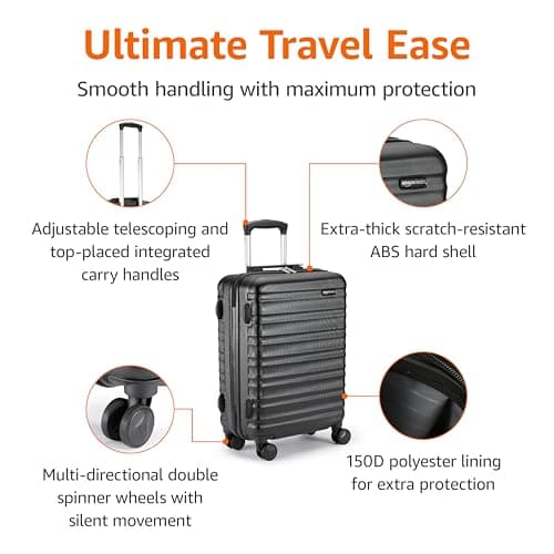 Amazon Basics Hard Shell Cabin Suitcase - ABS Hand Luggage Approved for Ryanair - Scratch Resistant and Lightweight Construction - 55 x 40 x 20cm - Black — view 2