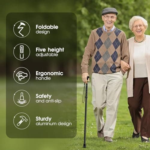 Walking Stick, Folding Walking Sticks for Women & Men,Heavy Duty,Lightweight,Adjustable Collapsible Walking Stick for Elderly and Arthritis Disabled (Black) — view 3