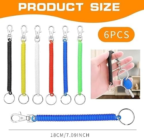 6-Pack Vibrant Spiral Keychains - 7-Inch Retractable Key Holder with Durable TPU Coil & Anti-Rust Carabiner for Keys, Wallet, ID, Backpack — view 2