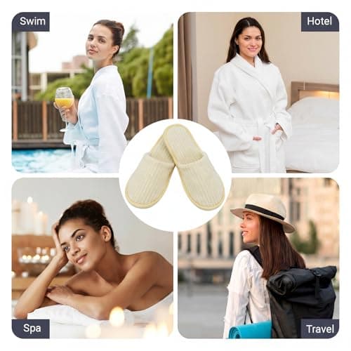 10 Pairs Hotel Spa Slippers Closed Toe, Disposable Coral Velvet Travel Slippers for Guests, Non-Slip Spa Slipperss with Thick 9mm Soles for Spa, Parties, Swimming Pools, and Travel Use(Yellow) — view 2