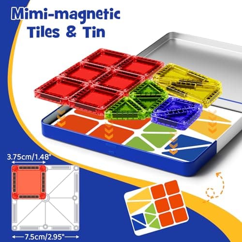 Travel Magnetic Tiles, 26-piece Mini Magnetic Tile Blocks, STEM Travel Magnet Building Tile Set with Iron Box for 3+ years old boys girls Montessori Travel Toys — view 4