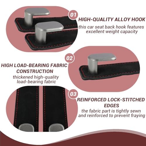 JinRuiCPeng 2 Pack Car Hooks for Headrest, Leather Car Seat Back Storage Organizer, with Wide Deep Double Hooks, Rotating Auto Seat Hangers for Handbags Groceries Coats Umbrellas Interior Accessories — view 3