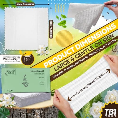 TB1 Products Luxury Towel Wipes 6 Pack – Large 25x25cm Towels – Individually Wrapped Soft Napkins for Face, Hands & Body – Hot or Cold Use for Travel, Events & Hospitality (6 Pack, Jasmine) — view 3