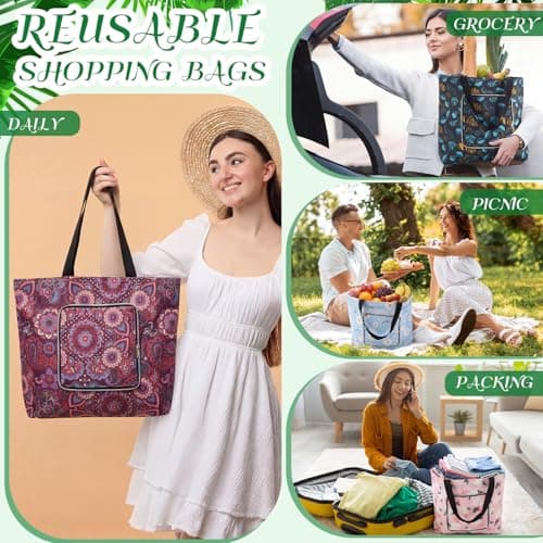 Cunno 8-pack Summer Beach Tote Bags, Waterproof Sandproof Reusable Shopping Travel Bags with Zipper, Foldable Pocket-size(Lively) — view 2