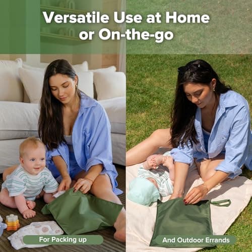 haakaa Waterproof Wet Bags for Baby Wet Dry Bags for Cloth Diaper, Swimsuit & Travel, 2pcs, Olive Green — view 3