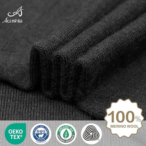 ACUSHLA 100% Merino Wool Neck Gaiter, Ski Mask Neck Warmer Unisex, Black — view 3