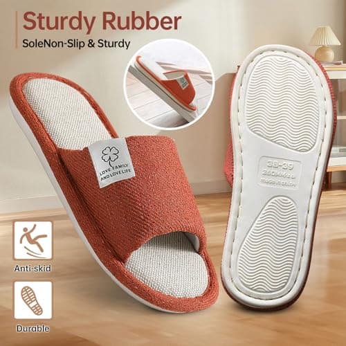 Womens Slippers, Ladies Slippers Open Toe Non-Slip Memory Foam Comfortable and Breathable Ladies House Shoes Indoor Outdoor (Red, Adult, Women, 3, Numeric Range, UK Footwear Size System, 4, Medium) — view 6