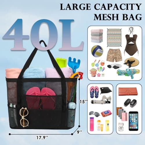 Fammart Large Mesh Beach Bag for Women, Oversized Beach tote Swim Pool Bag — view 4