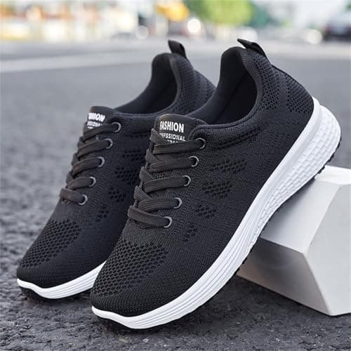 Women's Lightweight Breathable Trainers Running Gym Training Shoes Supportive Comfort with Arch Support Low Wedge Design Lace-up & Slip-on Walking, Hiking, Travel Black — view 4