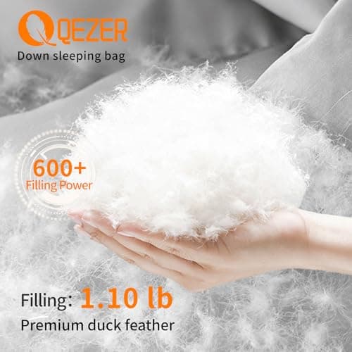 QEZER Down Sleeping Bag,Lightweight Rectangular Winter Sleeping Bag [1180g/1860g] for Adults and Kids 4 Season Camping, Hiking,Warehouse and Moutaineering Outdoor (Black, 500g down) — view 4