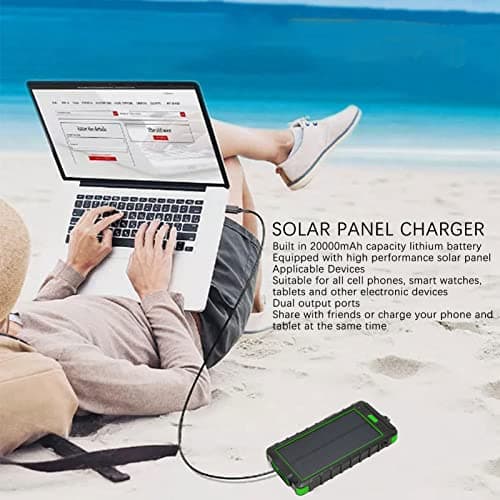 SIXRUN Portable Solar Phone, 20000mAh with and Flashlight (Black Green) — view 4