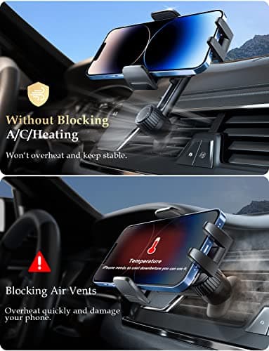 Phone Holder for Car Vent: [Never Blocking] Air Vent Cell Phones Mount, Quick Release Car Phone Mount with Stable Hook Clip, 360° Rotation Automobile Phone Cradle for iPhone Samsung Huawei-Acrylic — view 3