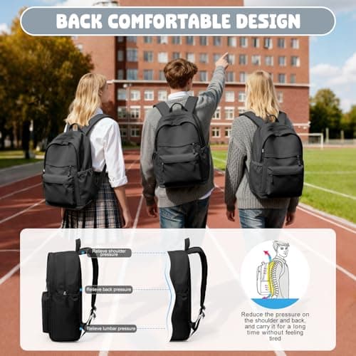 School Backpack Womens Men Black Rucksack School Book Bags for Girls Boys — view 5