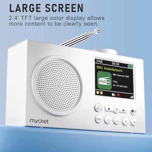Mycket DAB Radio Portable, DAB Plus Digital Radios with Bluetooth, USB Rechargeable FM Radios, Battery Powered Small Radio,Dual Alarms Clock,Sleep Timer, 40 Presets Stations, 2.4" Large Colour Display — view 3