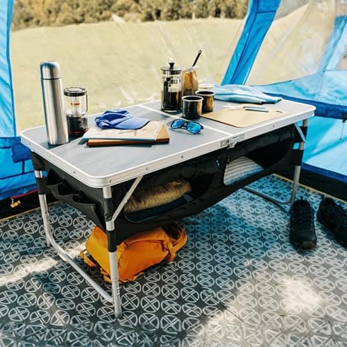 Hi-Gear Basecamp Storage Table with Steel Frame, Zipped Compartments & Pockets, Portable, Lightweight, Folding & Easy to Assemble Furniture, Ideal for Camping & Festivals, includes Carry Bag (Grey) — view 2