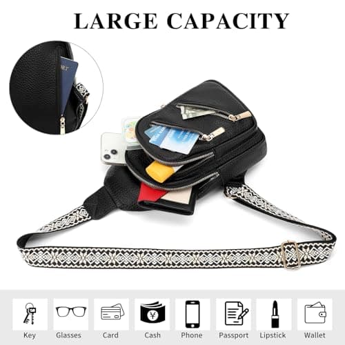 SENDEFN Crossbody Bags for Women Sling Bag Vegan Leather Chest Bag Fanny Pack with Adjustable Guitar Strap for Travel — view 2
