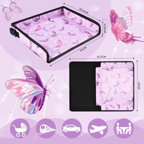 Babenest Airplane Tray Table Cover for Kids with Pockets, Butterfly Purple — view 4