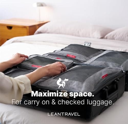 LeanTravel Compression Packing Cubes Luggage Organizers (3) Set Grey — view 6