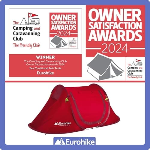 Eurohike Pop 200 Tent for 2 People with Sewn in Groundsheet, 2 Man, Easy to Pitch, Pop-Up Design, Lightweight (Red) — view 2
