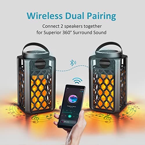 SZGMJIA Portable Bluetooth Speaker, Led Flame Torch Atmosphere Wireless Outdoor Speaker Bluetooth 5.0 HD Audio IP67 Waterproof with LED Flicker Warm Night Lights 2000mAh Battery for Travel Home Party — view 4