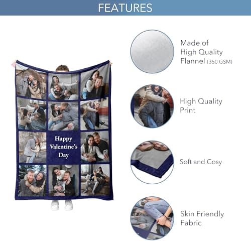 Custom Blanket – Personalised Photo Blanket for Mum, Soft Fleece Memory Throw for Birthdays, Christmas, or Mother’s Day – Large Personalised Blanket with Pictures for Women and Adults — view 3