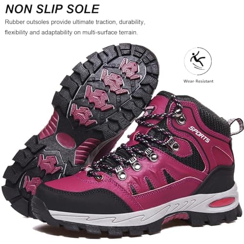 HODTOB Hiking Boots Mens Womens Lace-up Non-Slip Outdoor Men Women Mountain Trekking Shoes for All Season Walking Travelling Backpacking Camping Shoes Sneaker Rose Red 3UK — view 4