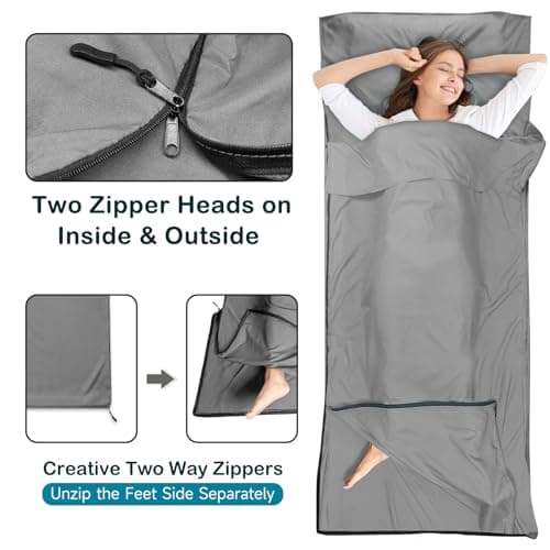 WILLNORN Sleeping Bag Liner, Ultralight 280g Silky Satin Adult Sleep Sack & Self Tan Sleep Sack with Two-Way-Zipper, Single Camping Sheet & Travel Sheets for Hotel — view 5