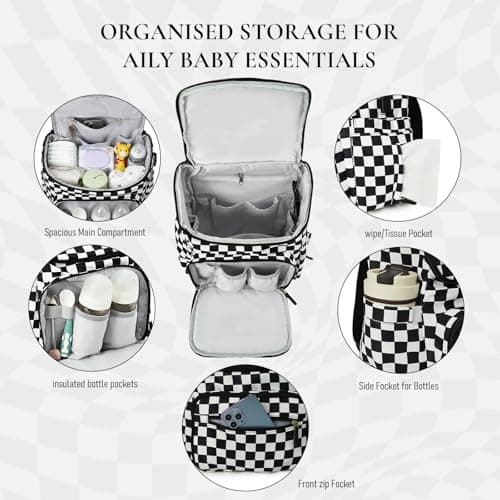 DEFAHN Baby Changing Bag Backpack, Checkered Nappy Bag Backpack with Mat — view 3