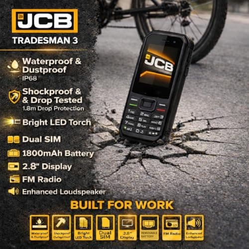 JCB Tradesman 3 4G and WiFi Rugged Feature Phone Waterproof With Whatsapp, Hotspot, Dual-Sim and Bluetooth - Black — view 4