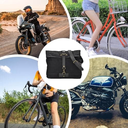 Vintage Oil-Waxed Canvas Motorcycle Saddlebag - Heavy Duty Side Bag & Pannier | Retro Tool & Messenger Bag for Bikers | Waterproof Storage for Road Trips, Camping & Commuting — view 5