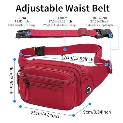 Bumbags Waist Fanny Pack Fashion Bum Bag with 30cm Extended Belt for Dog Walking Climbing Hiking Travel Cycling Girls Ladies Men Women (Red) — view 5