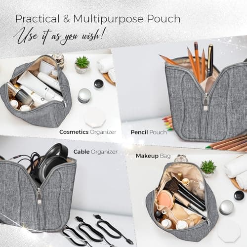 BOACAY Large Makeup Bag, Travel Cosmetic Pouch for Women, Girls & Kids, Make up Bag & Organiser for Purse, Portable Case for Toiletries, Brushes — view 6