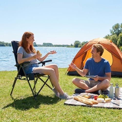 TIMBER RIDGE Folding Camping Chair for Adults Padded High Back 150kg Black — view 2