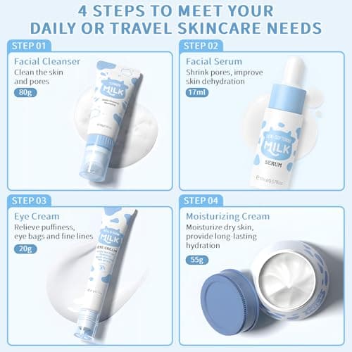 Milk Skin Care Routine Set For Girls, Teen Skin Care Gift Set With Cleanser, Serum, Cream, Eye Cream, Face Skincare Travel Kit For Kids Ages 8-12, Shrink Pores, Hydrating — view 6