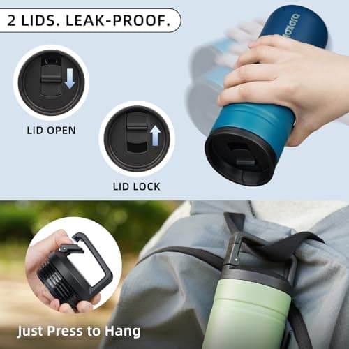 BJPKPK Insulated Water Bottle with 2 Lids,600ml Double Wall Stainless Steel Vacuum Tumbler Travel Coffee Mug,Wide Mouth Thermal Cup,Sea — view 6