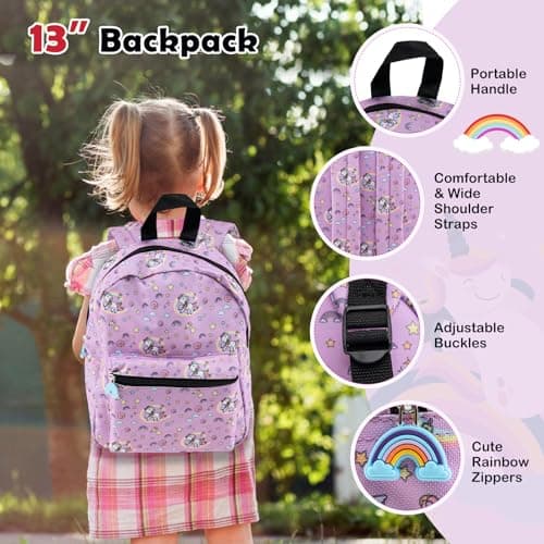 HOMFME 5PCS Kids Luggage Set, 16 Inch Children Suitcase and 13 Inch Backpack Set with Neck Pillow, Lunch Bag, Name Tag, Hard Shell Toddler Trolley Suitcase for Boys Girls (Unicorn, Pink) — view 5
