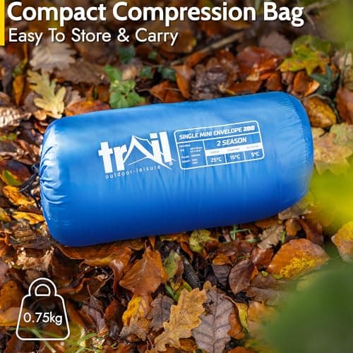 Trail Kids Sleeping Bag, Mini Envelope 200gsm, 2 Season Summer Spring Autumn, Boys, Girls, Outdoor Camping, Lightweight Compression Carry Bag, 160cm x 65cm — view 6